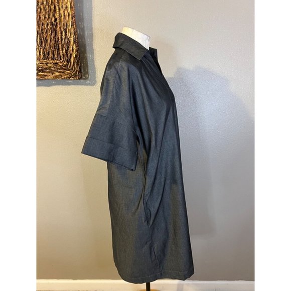 Ming Wang Side Pocket A Line Chambray Shirt Dress XL Dark Denim $195 Washable - Picture 8 of 16